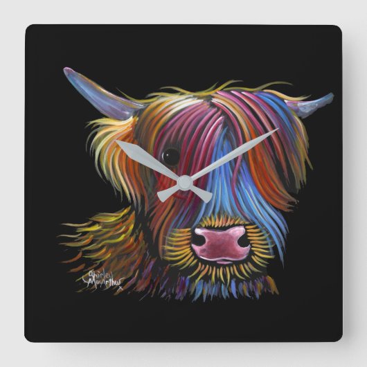 Scottish Highland Cow ' PODGER ' von Shirley M Quadratische Wanduhr (Vorderseite)
