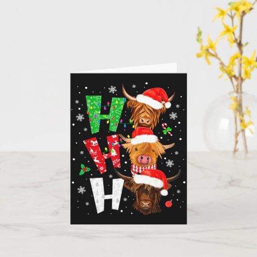 Scottish Highland Cow Print Ho Ho Ho Christmas Paj Karte (Gelbe Blume)