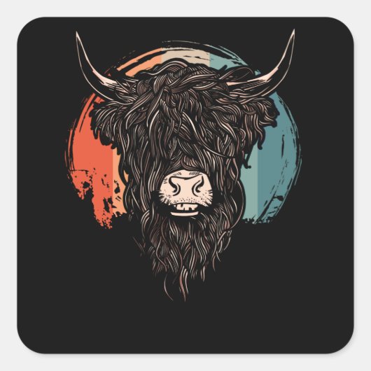 Scottish Highland Cow Quadratischer Aufkleber (Vorderseite)