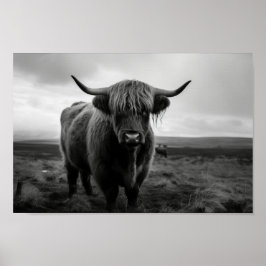 Scottish Highland Cow Schwarz-Weiß Foto Poster