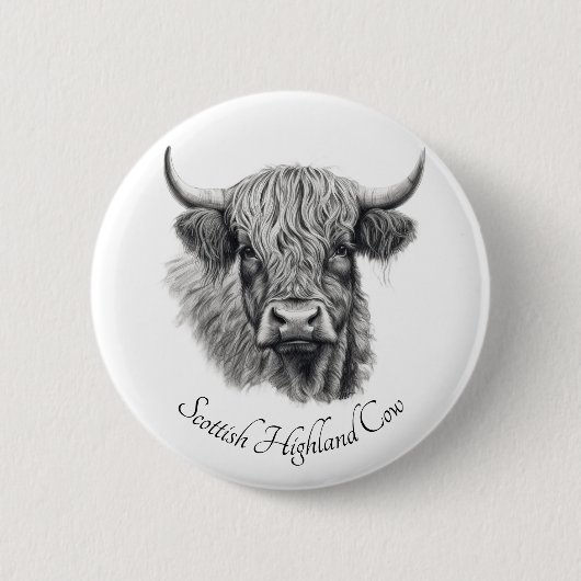Scottish Highland Cow Sketch anpassbar Button (Vorderseite)