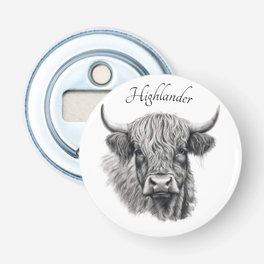 Scottish Highland Cow Sketch anpassbar Flaschenöffner (Vorderseite)