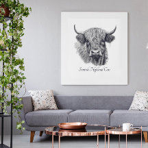 Scottish Highland Cow Sketch anpassbar