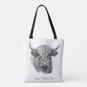 Scottish Highland Cow Sketch anpassbar Tasche (Rückseite)
