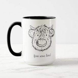 Scottish Highland Cow Sketch Portrait Tasse