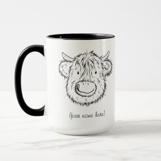 Scottish Highland Cow Sketch Portrait Tasse (Links)