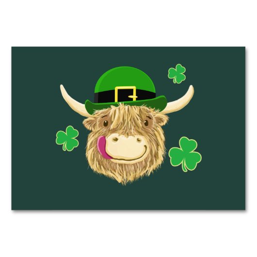 Scottish Highland Cow St Patrick's Day Hat Tischnummer (Vorderseite)