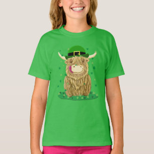 Scottish Highland Cow St Patrick's Day Kleeblatts T-Shirt
