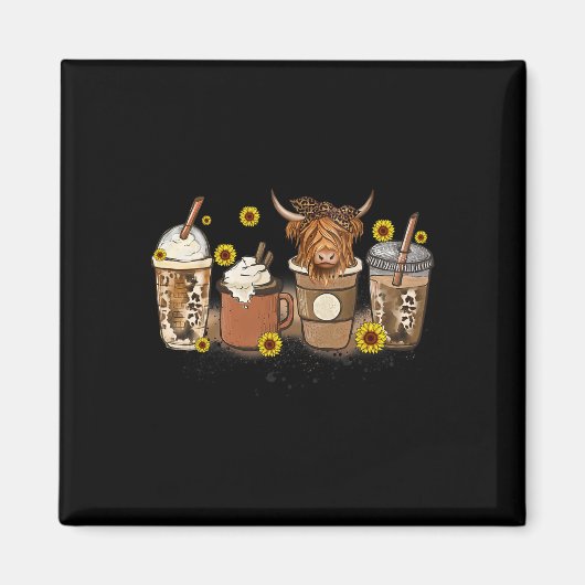 Scottish Highland Cow Sunflower Fall Vibes Coffee Magnet (Vorne)