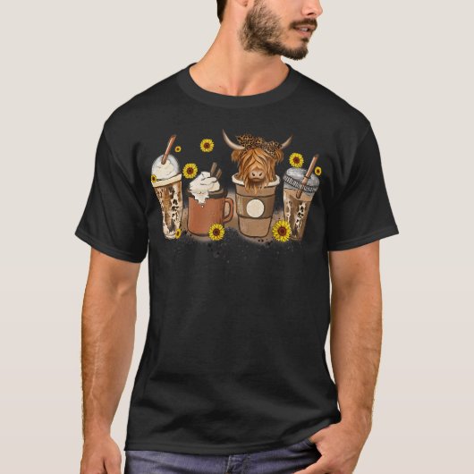Scottish Highland Cow Sunflower Fall Vibes Coffee T-Shirt (Vorderseite)