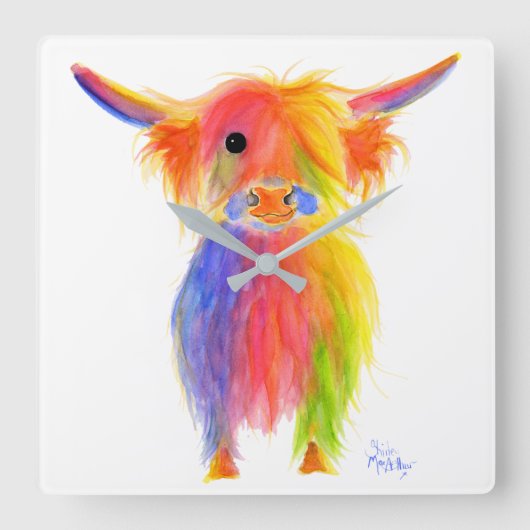 Scottish Highland Cow ' TOTTIS ' Wall Clock Quadratische Wanduhr (Vorderseite)