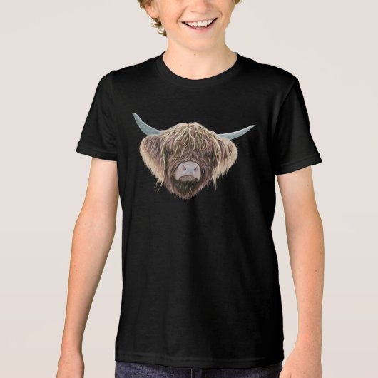 Scottish Highland Cow Wee Charlie Fluffy Ears Tri-Blend Shirt (Vorderseite)