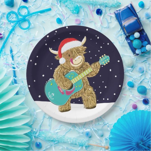 Scottish Highland Cows spielt eine Weihnachtsgitar Pappteller (Party)