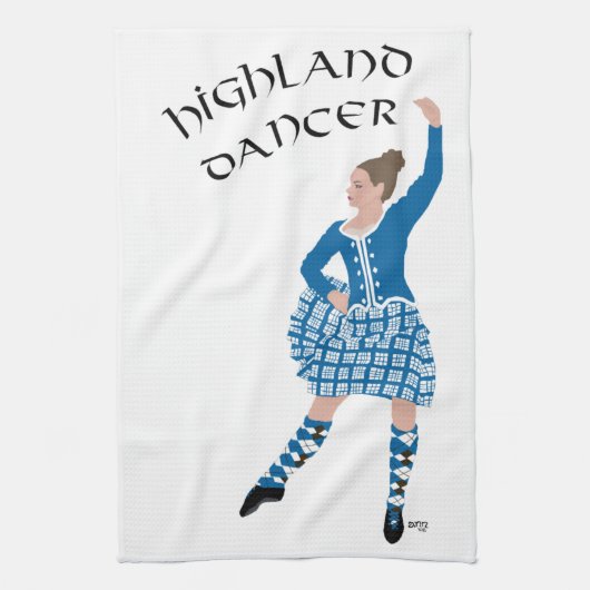 Scottish Highland Dancer - Aquamarin Geschirrtuch (Vertikal)