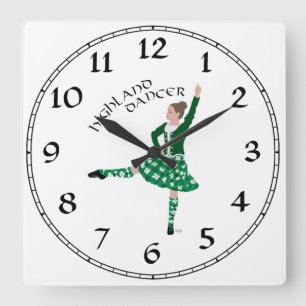 Scottish Highland Dancer - Green Quadratische Wanduhr