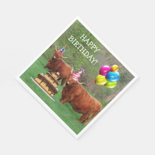 Scottish Highland Steer Birthday Paper Napkin Serviette (Ecke)
