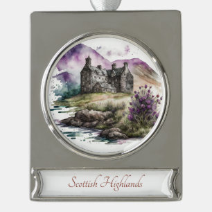 Scottish Highlands Travel Art Banner-Ornament Silber