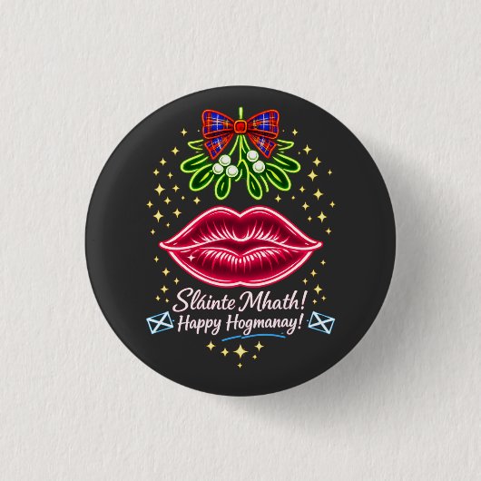 Scottish Hogmanay Mistletoe Neon Tartan Gift Button (Vorderseite)
