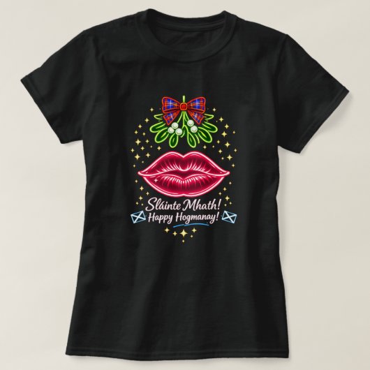 Scottish Hogmanay Mistletoe Neon Tartan Gift T-Shirt (Design vorne)