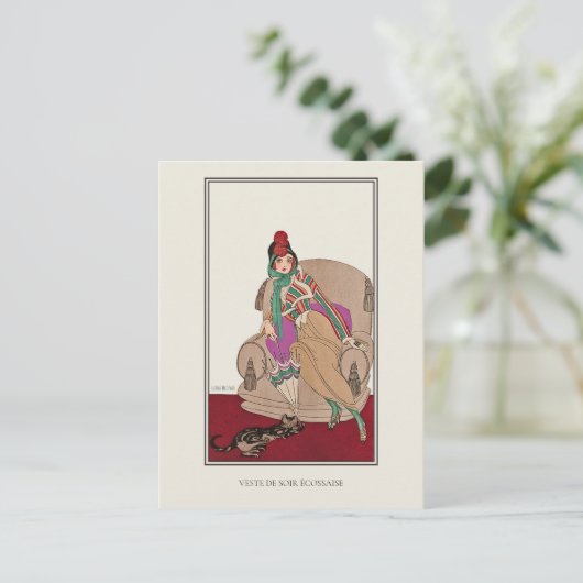 Scottish Jacket Cat Gerda Wegener Fashion Postkarte (Stehend Vorderseite)