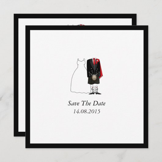 Scottish Kilt Bride & Groom Save the Date - rot (Vorne/Hinten)