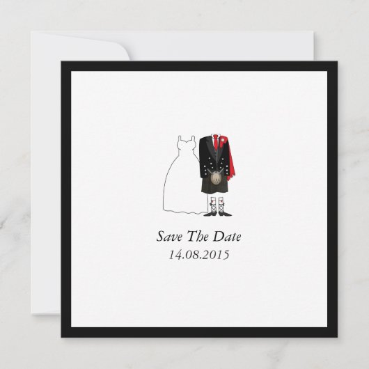 Scottish Kilt Bride & Groom Save the Date - rot (Vorderseite)