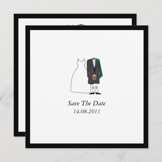 Scottish Kilt Bride & Groom Wedding retten das Dat Save The Date (Vorne/Hinten)