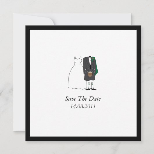 Scottish Kilt Bride & Groom Wedding retten das Dat Save The Date (Vorderseite)