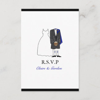 Scottish Kilt Bride & Groom Wedding RSVP - blau Karte