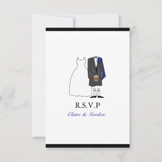 Scottish Kilt Bride & Groom Wedding RSVP - blau Karte (Vorderseite)