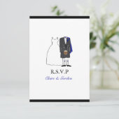 Scottish Kilt Bride & Groom Wedding RSVP - blau Karte (Stehend Vorderseite)