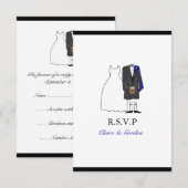 Scottish Kilt Bride & Groom Wedding RSVP - blau Karte (Vorne/Hinten)
