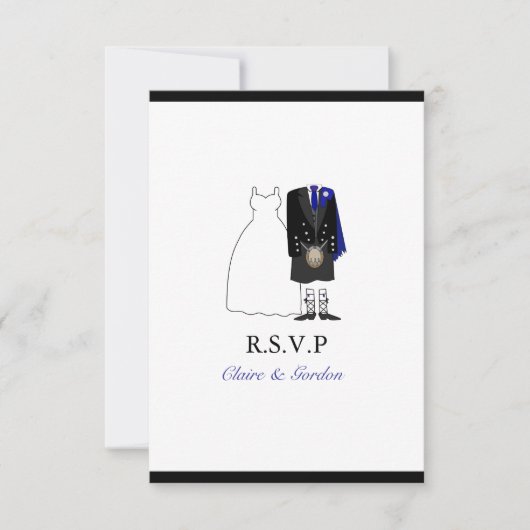 Scottish Kilt Bride & Groom Wedding RSVP - Blue (Vorderseite)