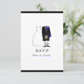 Scottish Kilt Bride & Groom Wedding RSVP - Blue (Stehend Vorderseite)