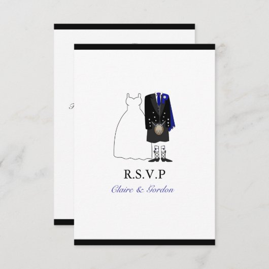 Scottish Kilt Bride & Groom Wedding RSVP - Blue (Vorne/Hinten)