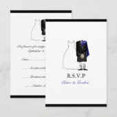 Scottish Kilt Bride & Groom Wedding RSVP - Blue Karte (Vorne/Hinten)