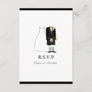 Scottish Kilt Bride & Groom Wedding RSVP - gelb