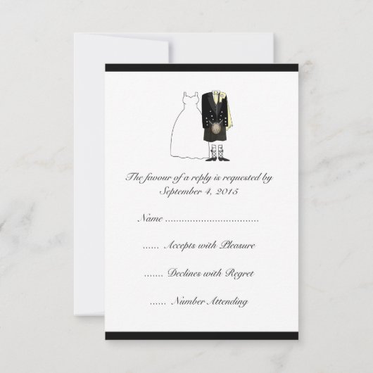 Scottish Kilt Bride & Groom Wedding RSVP - gelb (Rückseite)