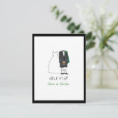 Scottish Kilt Bride & Groom Wedding RSVP - grün Karte (Stehend Vorderseite)