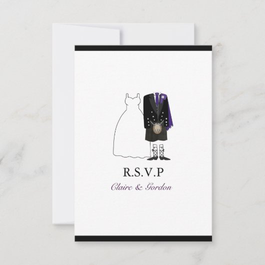 Scottish Kilt Bride & Groom Wedding RSVP - lila (Vorderseite)