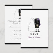 Scottish Kilt Bride & Groom Wedding RSVP - lila Karte (Vorne/Hinten)