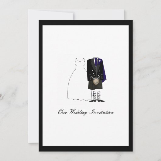 Scottish Kilt Wedding Invitation - Navy Blue Einladung (Vorderseite)