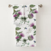 Scottish Lila Thistle Watercolor Badhandtuch Set (Insitu)