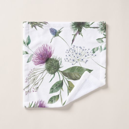Scottish Lila Thistle Watercolor Badhandtuch Set (Waschlappen)