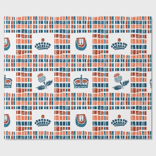 Scottish Linocut Pattern Geschenkpapier (Flach)