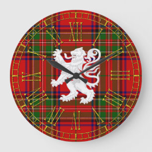 Scottish Lion Rampant zu Tartan Große Wanduhr