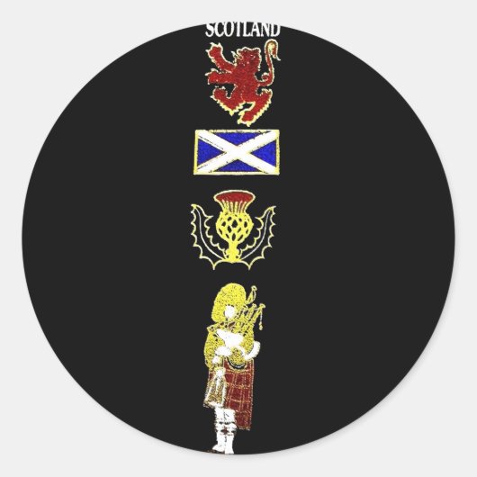 Scottish Lion, Thistle, Flag and Piper in Tartan Runder Aufkleber (Vorderseite)