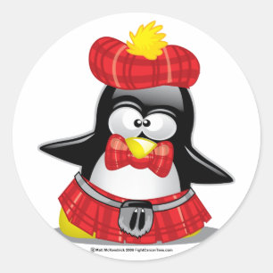 Scottish Penguin Red Runder Aufkleber