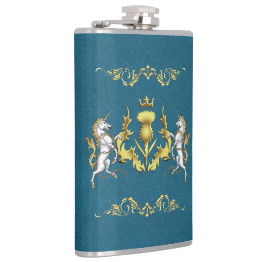 Scottish Personalisiert Gold Thistle Blue Flachmann (Rechts)