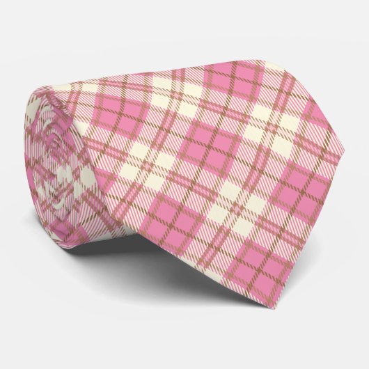 Scottish Pink Tartan Geometrie Pattern Necktie Krawatte (Gerollt)